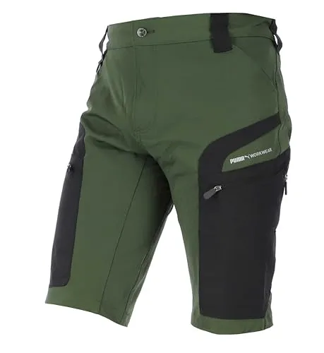 PUMA Workwear Trekkinghose PRO ONE ADVENTURE Outdoor Shorts Herren - Mit D-Ring - 4-Wege Stretch Robuste Wanderhose Herren kurz - Outdoor Hosen Herren grün XXL