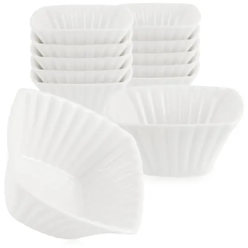 com-four® 12-teiliges Servierset - kleine, weiße Servierschälchen - fein gerippte Keramikschälchen für Vor- und Nachspeisen - Amuse-Gueule-Set