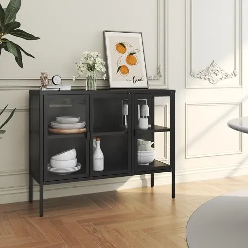 [en.casa] Vitrinenschrank Borshavisa – Elegantes Sideboard mit Glastüren