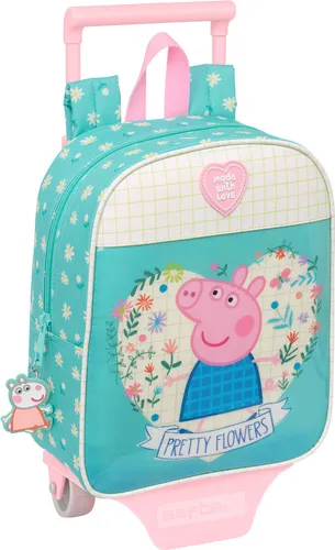 Schulrucksack mit Rädern Peppa Pig Pretty Flowers - Schulrucksack mit abnehmbarem Wagen, ideal für Kinder ab 5 Jahren. Strapazierfähig und leicht, mit praktischem Personalausweisfach und verstärkten Nähten für extra Langlebigkeit.