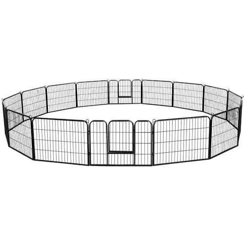 Yaheetech 16-teilig Welpenlaufstall Freigehege - Welpenauslauf mit 16 individuell anpassbaren Paneelen, 2 Türen und witterungsbeständiger Metallkonstruktion für sicheren Außeneinsatz.