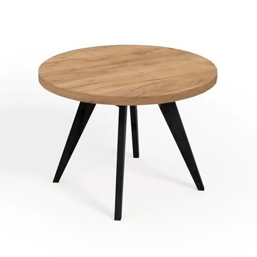Dekori Möbel LORA Runder Ausziehbarer Tisch - Esszimmertisch im Loft-Stil mit Holzbeinen, ausziehbar von 90 bis 220 cm, ideal für flexible Essbereiche und stilvolles Design.