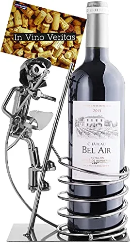 BRUBAKER Weinflaschenhalter Feuerwehrmann auf Leiter - Weinregale, originelles Deko-Objekt aus Metall mit Grußkarte – perfekt für Feuerwehrfans und als Geschenkidee für besondere Anlässe.