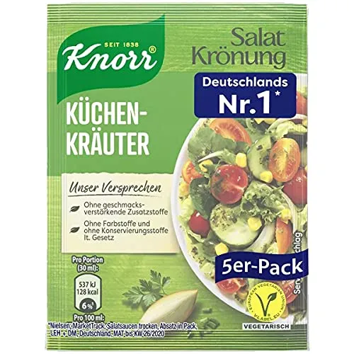 Knorr Salatkrönung Küchenkräuter - Italienisches Dressing mit aromatischen Kräutern, ideal für frische Salate und verleiht jedem Gericht einen mediterranen Geschmack.