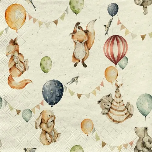 Servietten nachhaltig Gras Kids Party Tiere fliegen Ballons Kinderfest 33x33c 20