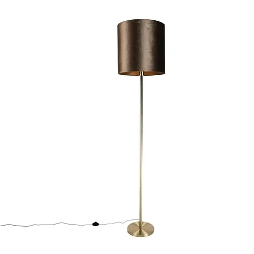 Qazqa Stehlampe Simplo, E27, Gold/Messing, Klassisch/Antik - Die elegante Stehlampe Simplo begeistert mit ihrem schlanken Messingfuß und dem stilvollen Samtschirm. Ideal für Wohnzimmer und Schlafzimmer, schafft sie eine warme Atmosphäre und passt perfekt in jedes Zuhause.
