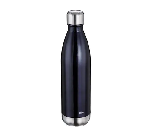 cilio ELEGANTE Trinkflasche Edelstahl schwarz, 750ml - Thermosflasche für kohlensäurehaltige Getränke, hält Getränke bis zu 18h warm und 24h kalt, auslaufsicher und bruchsicher, ideal für unterwegs oder beim Sport.