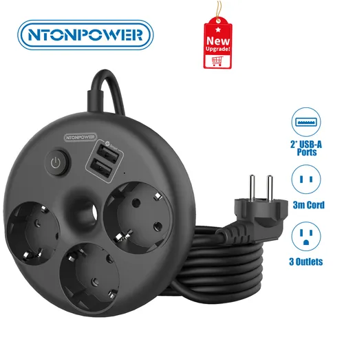 Steckdosenleiste mit USB 3-fach Überspannschutz Mehrfachsteckdose 2 USB 3m kabel