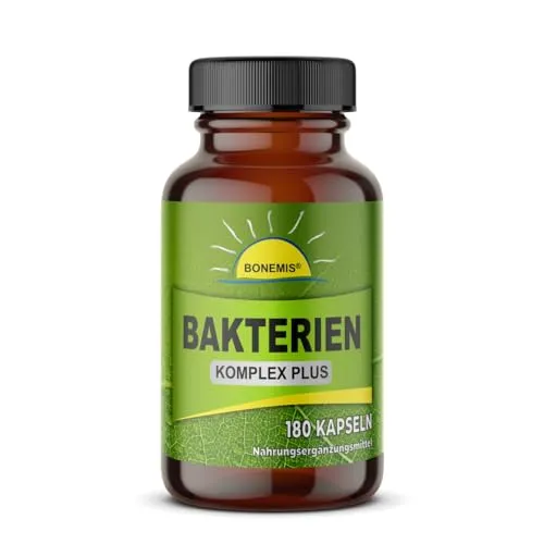 Bakterien Komplex Plus, 180 magensaftresistente Kapseln, Lebendkulturen, im Glas, ohne Inulin oder andere unerwünschte Zusatzstoffe, Bonemis®