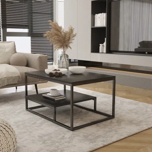 Design Möbel - Moderner Couchtisch 90x60x48 cm - Stahlgestell - Tisch mit Ablage