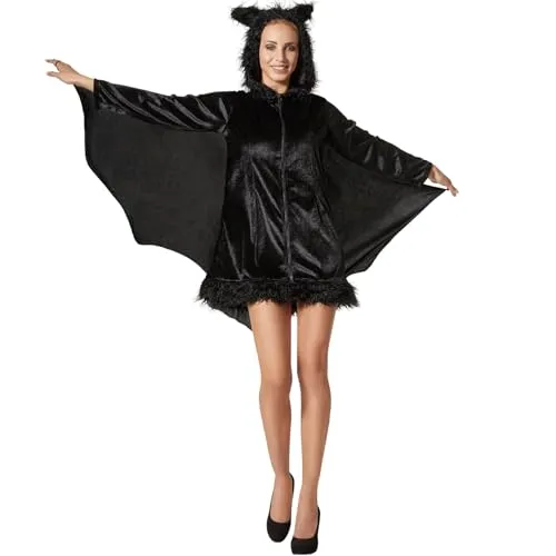 tectake® Frauenkostüm schwarze Fledermaus - Kostüm für Halloween und Fasching, mit spektakulären Fledermausflügeln für einen mystischen Auftritt bei jeder Feier!