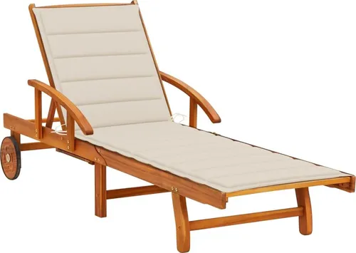 vidaXL Sonnenliege mit Auflage aus Akazie - Gartenliege aus robustem Akazienholz mit verstellbarer Rückenlehne und Fußstütze. Inklusive komfortabler Auflage und praktischem Tisch für Getränke und Kleinigkeiten.