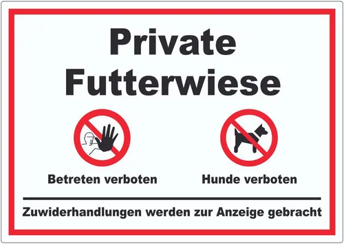 HB-Druck Aufkleber Private Futterwiese Betreten und Hunde verboten Aufkleber, wetterfest, UV-beständig, kratzfest