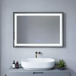 Badezimmerspiegel mit Beleuchtung Badspiegel 100x70cm Touch-Schalter Dimmbar Rechteckig 3 Lichtfarben Anti-Beschlag und Memory-Funktion Rahmen Schw...