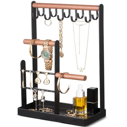 ProCase Schmuckständer Schmuckhalter Schmuckbaum, Schmuck Organizer Ketten Aufbewahrung Ständer Ohrringständer Schmuckaufbewahrung Kettenhalter Jewelry Stand für Halsketten Armbänder Ringe –Schwarz