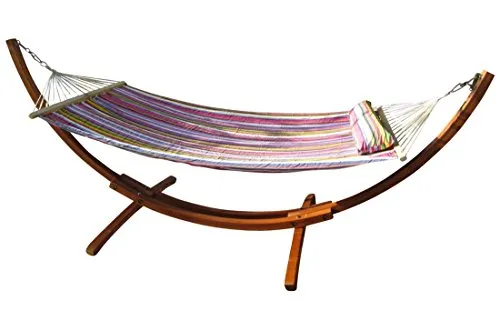 AS-S 320cm Hängemattengestell HM3-LIMITED Edition Hängematte mit Gestell aus Holz Lärche mit Stabhängematte gestreift gefüttert und Polster Schrauben aus Edelstahl