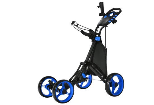 COSTWAY Golf Trolley – 4-Rad Aluminium Golfwagen mit Schirmhalter - Praktischer Golfwagen aus hochwertigem Aluminium, leicht faltbar und mit verstellbarem Griff. Ideal für den Transport Ihrer Golftasche und persönlicher Gegenstände während des Spiels.