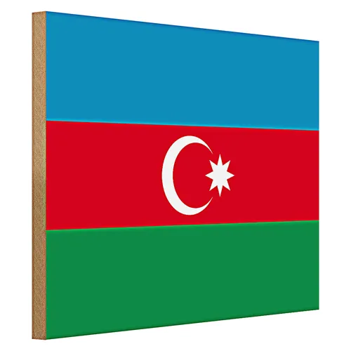 Holzschild Flagge Aserbaidschan 40x30cm Flag of Azerbaijan