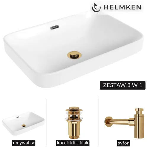 Helmken 441A52000 Aufsatzwaschbecken mit goldfarbenem Siphon
