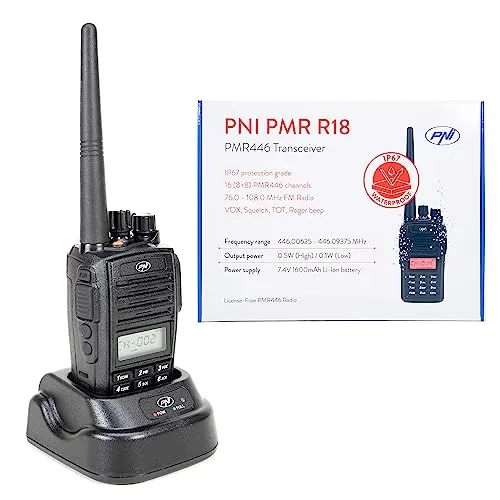 Tragbarer Radiosender PNI PMR R18, 446 MHz, 0,5 W, 8 Kanäle, CTCSS, DCS, FM-Radio, programmierbar, wasserdicht IP67