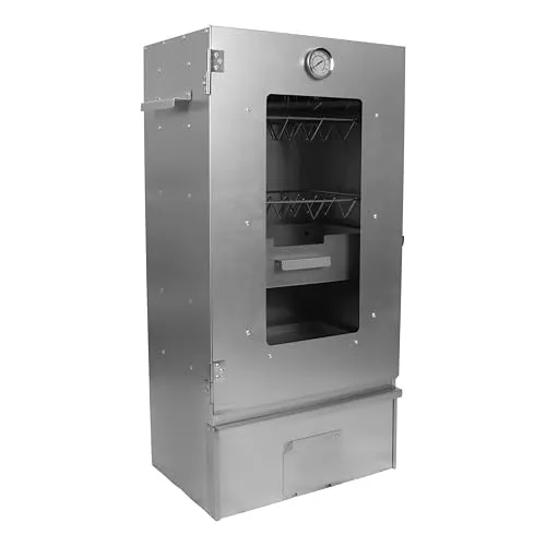 Grafner XL Räucherofen mit Sichtfenster und Thermometer - Smoker für Heiß- und Kalträuchern, ideal für Fisch, Fleisch, Käse und Gemüse. Mit 3 Etagen und 12 Haken für große Mengen, sowie präziser Temperaturkontrolle durch integriertes Thermometer.