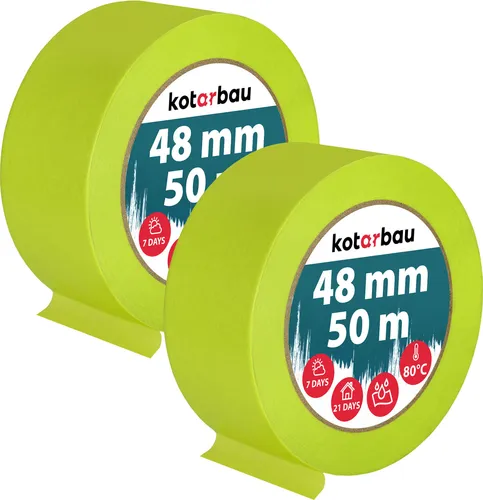 KOTARBAU® 2er Set Neon Malerkrepp 50 m Kreppband 48mm Malerband Abklebeband Maler Klebeband Maler Zubehör Fluoreszierendes Grün Kreppapier Malerbedarf