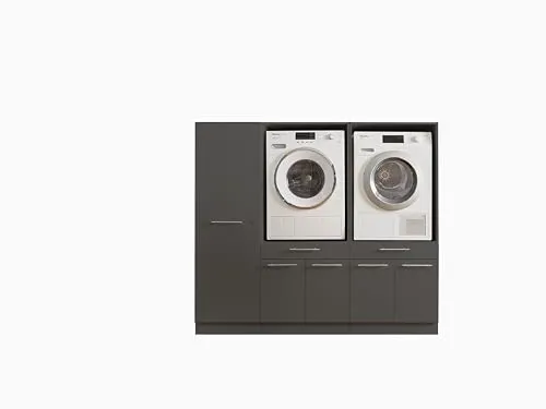 Laundreezy Mehrzweckschrank-Set LDSK12, grau 185 cm - Küchenzeilen mit praktischer Griffleiste, aus robustem Holzwerkstoff und Metall, ideal für eine stilvolle und funktionale Küchenorganisation.