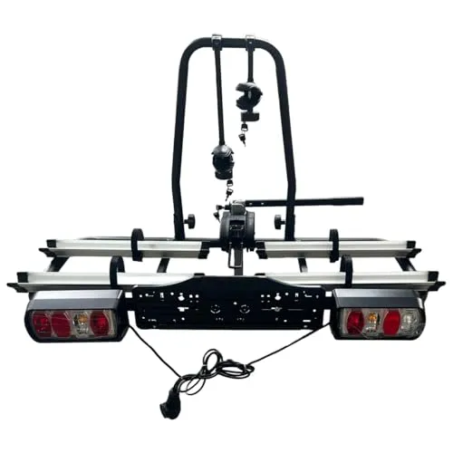 GEPCO Fahrradträger für 2 Fahrräder E-Bikes bis 60 kg für Anhängerkupplung klappbar faltbar abschließbar mit Rücklicht E4 TÜV vormontiert Aluminium Kupplungsträger für E-Bike Transport