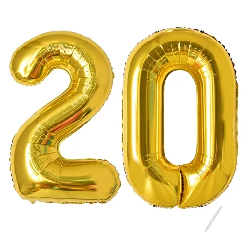 Geburtstag Deko zahlen luftballon 20 jahre | Folienballon Gold- für 20. Geburtstagsdeko Männer Frauen Ballon Zahl Deko zum Geburtstag fliegt mit Helium 20.Geburtstagsparty 40
