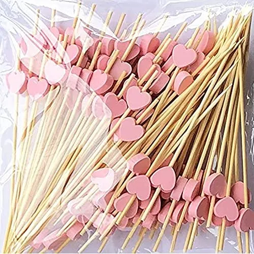 Stücke Cocktail Sticks Set, Holz Spieße Cocktailspieße,Fingerfood Partypicker 12 cm, für Party Geschenk Fasching Geburtstag Party, für Grillgut, Fingerfood, Obst-Spieß (Rosa) 100