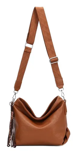 OBC Damen Shopper Umhängetasche aus Kunstleder in Cognac - Stylische und praktische Umhängetasche für jeden Anlass. Hochwertiges, weiches Material kombiniert mit durchdachtem Design für den Alltag oder besondere Anlässe. Maße: ca. 34x25x14 cm.