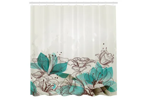 Abakuhaus Duschvorhang Moderner Digitaldruck mit 12 Haken auf Stoff Wasser Resistent Breite 175 cm, Höhe 180 cm, Türkis Retro Hibiscus Kunst