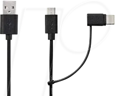 N CCGL60610BK10 - USB 2.0 Kabel, A-Stecker > B-Stecker/C-Stecker, 1m, Schwarz