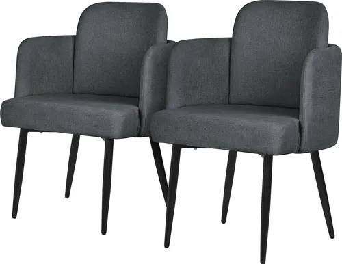 ML-Design 2er Set Esszimmerstuhl Anthrazit Stoffbezug Küchenstuhl mit Armlehne & Rattan-Optik Rückenlehne Polsterstuhl mit Metallbeinen Ergonomische