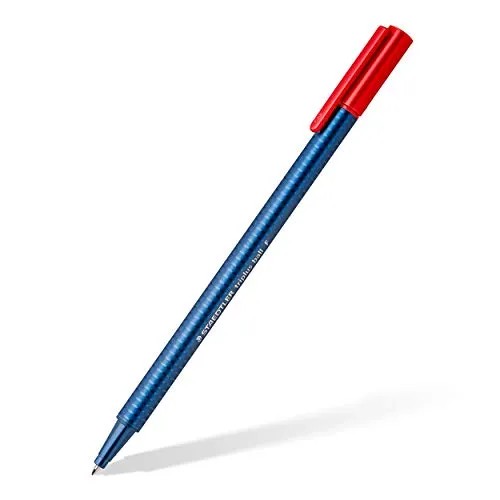 STAEDTLER 437 F-2 Kugelschreiber (triplus ball, ergonomische Dreikantform, hohe Qualität, Set mit 10 Stück, Farbe Rot, Linienbreite F)