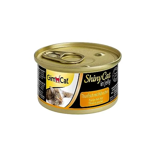 GimCat ShinyCat in Jelly Thunfisch mit Hühnchen - Nassfutter mit Fisch und Taurin für Katzen - 24 Dosen (24 x 70 g)