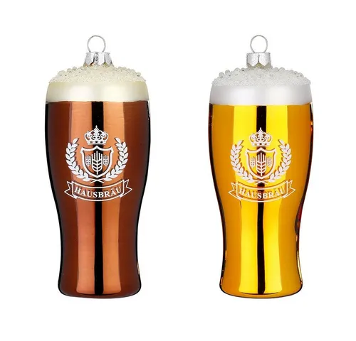 MAGIC by Inge Christbaumschmuck, Christbaumschmuck Glas Bierglas 11cm braun / gold - 1 Stück sortiert