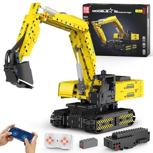 Mould King Technik Bagger Bausatz, 15061 Ferngesteuerter RC Excavator Modell mit Motor und Klemmbausteine, High-Tech Motorisierter LKW-Modell Klemmbausteine für Jugendliche ab 14 Jahren(1113 Teile)