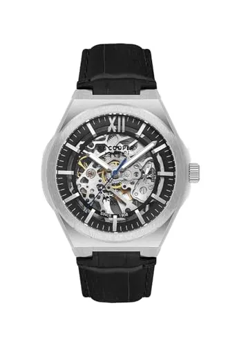 Lee Cooper Herren-Armbanduhr, Automatik-Display und Lederarmband LC08050.351, Schwarz, Schwarz, Armband