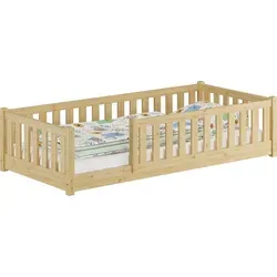 Erst-Holz Holzbett Kinderbett 80 x 180 cm mit Rundumsicherung - Kiefer Massivholz Kinderbett mit durchgehender Kindersicherung. Ideal für einen sicheren und gemütlichen Schlafplatz. Abgerundete Pfosten und niedrige Einstiegshöhe für einfaches Ein- und Aussteigen.