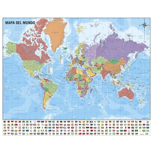 Poster Weltkarte / Mapa Del Mundo - Spanisch - Quer 50x40cm  NEU z560
