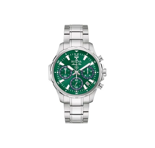 Bulova Marine Star Chronograph Uhr für Herren - Grün - Elegante Armbanduhr mit grünem Ziffernblatt, präzisem Quarzwerk und Stoppfunktion. Wasserdicht bis 10 bar, ideal für den täglichen Einsatz und besondere Anlässe.