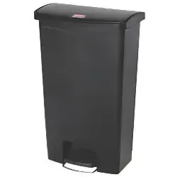 Rubbermaid Slim Jim 68 Litre Front Step Wastebasket - Black - Haushaltszubehör mit kleiner Stellfläche für effiziente Platznutzung und leisen Deckelverschluss, ideal für Büros und Küchen.