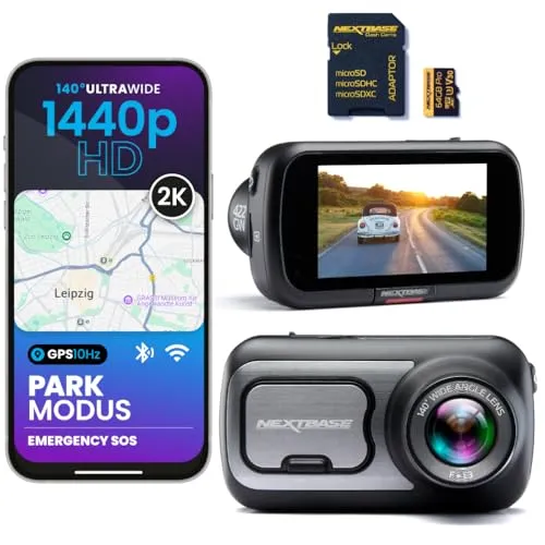 Nextbase® 422GW Dashcam Auto Vorne | Parkmodus 24/7 Parküberwachung | 1440p 30fps Dash Cam | 2,5-Zoll-Bildschirm | Auto Kamera 140 Grad Betrachtungswinkel mit Nachtsicht | Inklusive 64GB MicroSD Karte