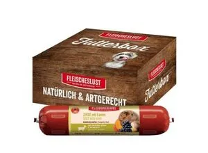 Fleischeslust Nassfutter Hund Adult Futterbox Ziege, Lamm, Steckrübe, Kürbis & Heidelbeere 8x400 g