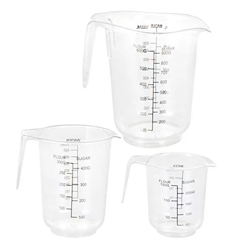 Messbecher Set aus Kunststoff - 3-teilig - Messkanne in 250 ml, 500 ml und 1000 ml - in einander stapelbar und spülmaschinenfest