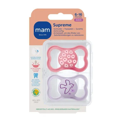 MAM Supreme Silikonschnuller 6-16 Monate, pink/lila