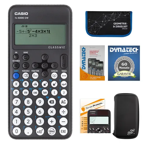 Casio FX-82 DE CW + CalcCase-Schutztasche,Zirkelset blau,Folie,Buch,Garantie