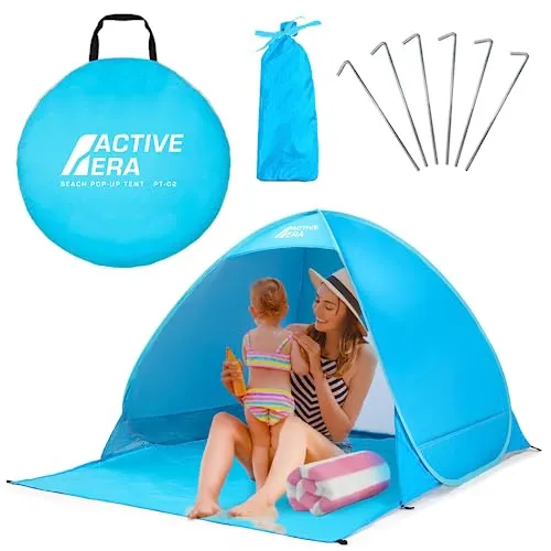 Active Era Pop Up Strandmuschel mit UV Schutz - Strandmuschel für 2-3 Personen mit UPF 50+ UV-Schutz, schnell aufstellbar dank Easy Pitch Technologie und idealer Windschutz am Strand.