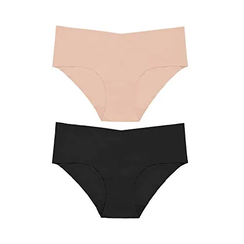 Bye Bra Invisible Panties, Nahtlos ohne Naht, ohne Slip, Glatte Kanten, ultraweich, Mehrfarbenpackung in Schwarz und Beige, 2er Pack, Größe: L